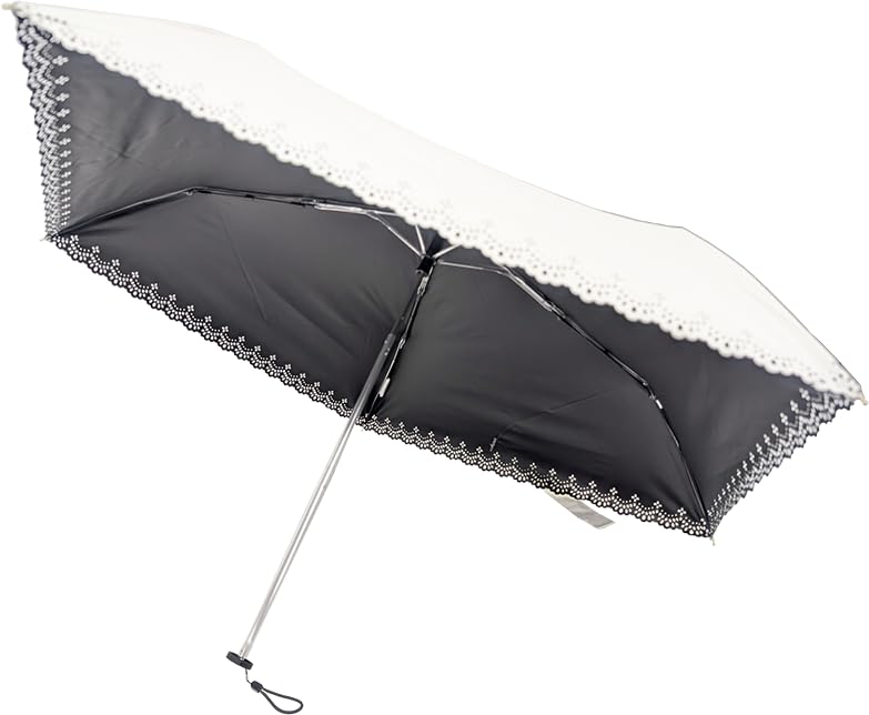 Rose Sangyo 50cm Mini Folding Umbrella with Heat 63500308 Lightweight, Color-Coated, Cut, White,