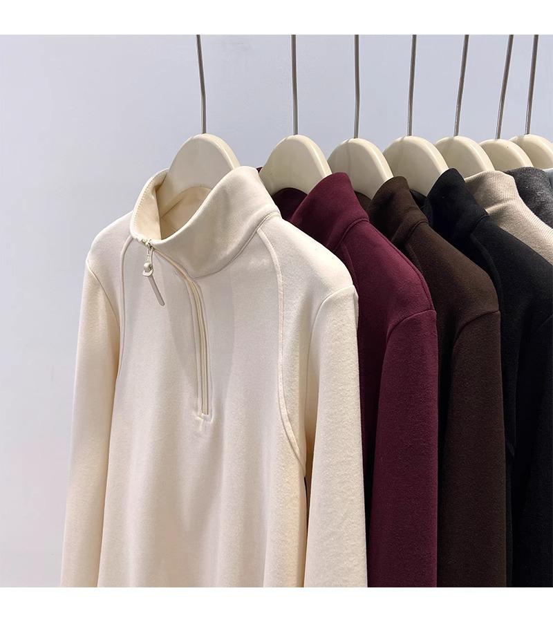 Women's Thickened Double-Sided Fleece Half-Zip Sweatshirt for Autumn and Winter