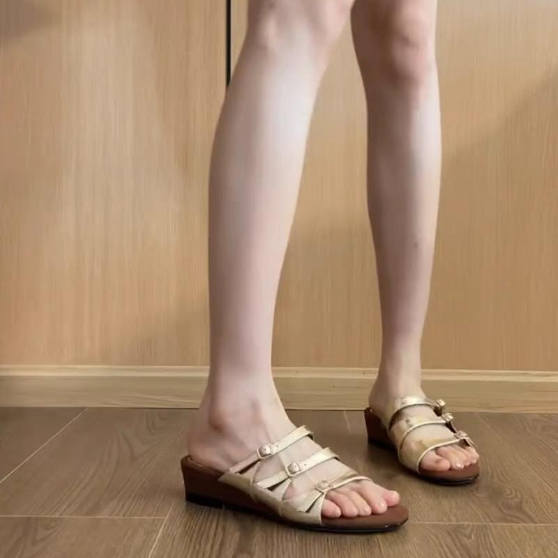 Fashion Slippers Women Summer Shoes Slides Pantofle Fashion On A Wedge Silver 2025 Luxury Shoes On A Wedge Womens Slippers Outdoor Luxur