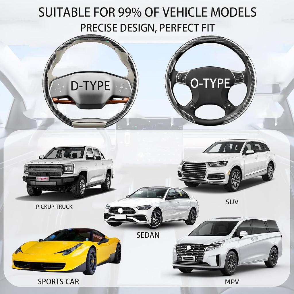 Steering Wheel Covers, 3PCs Carbon Fiber Anti-Skid Clip On Car Steering Wheel Cover Protector Universal For Most Car Wheel (Brown)