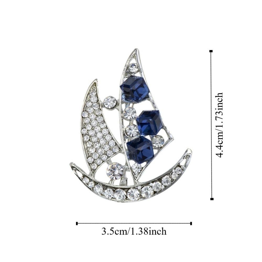 Zinc Zinc Alloy Suit Collar Pin Boat Badge Men Brooch Delicate Rhinestone Sailboat Brooch  Ceremony Banquet