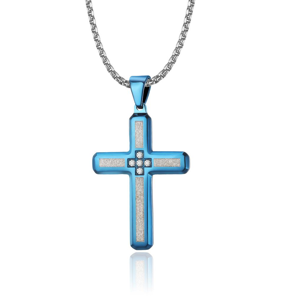 Men s Gold Sand Cross Pendant Necklace Fashion Style Accessories Stainless Steel Titanium Steel Fashion Commuter