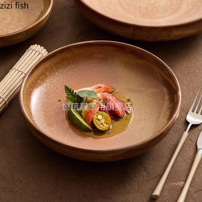 Vintage Kiln Changes Ceramiczny Głęboki Talerz Talerz do Sałatki Gruba Zupa Talerze do Deseru Kuchnia Molekularna Kreatywna Zastawa Stołowa