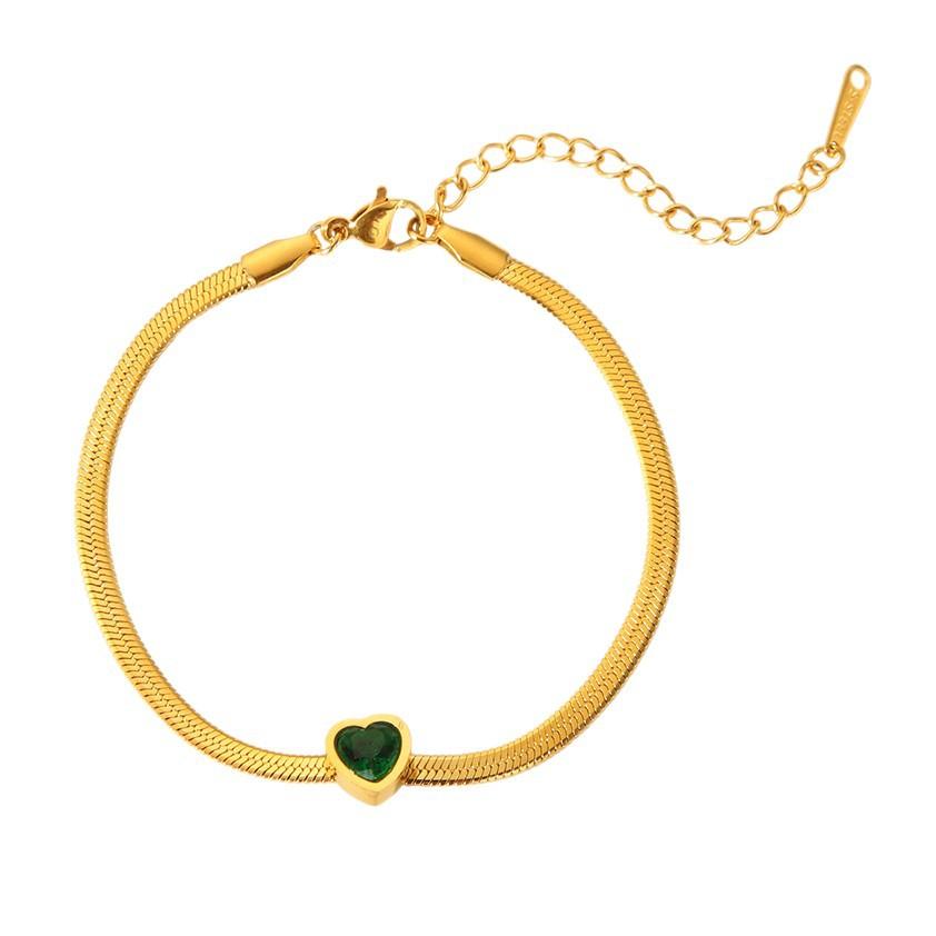 ins inlaid with colored love zircon flat snake chain bracelet plated with 18K gold stainless steel light luxury waterproof jewelry