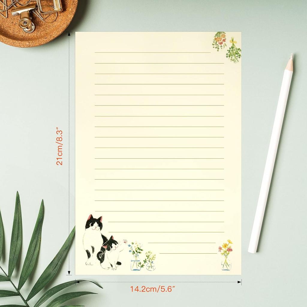 36 PCS Writing Paper and Envelopes Set, Warm Cute Cat Themed Stationary Set Design for Invitations Gift Decorations Holiday Party, 24 Lined