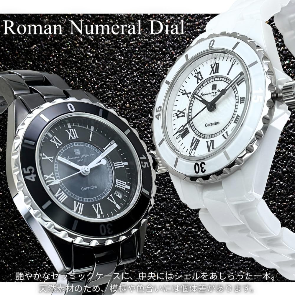 Salvatore Marra Men's Watch Quartz Roman Numerals Ceramic Band (no.2 white)