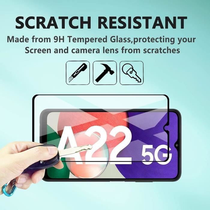 Verre trempé intégral pour Samsung A22 5G (6,6") Pack de 2 Films Vitre Ecran Noir Anti rayure Haute résistance