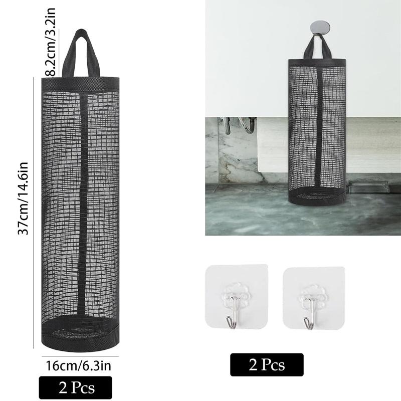 2pcs Mesh Plastic Bag Holder Carrier with Stick Hooks Garbage Bag Storage Organizer