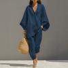 Dames V-hals Vleermuis 3/4 Mouw Losse Pasvorm Twee Delig Set Effen Oversized Shirt Joggingbroek Bijpassende Loungewear Casual Vakantie Outfit