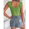 QICED Spring Summer Solid Color Square Neck Black Ear-trimmed Sleeveless Knitted Sweater Crop Top Women's Clothing