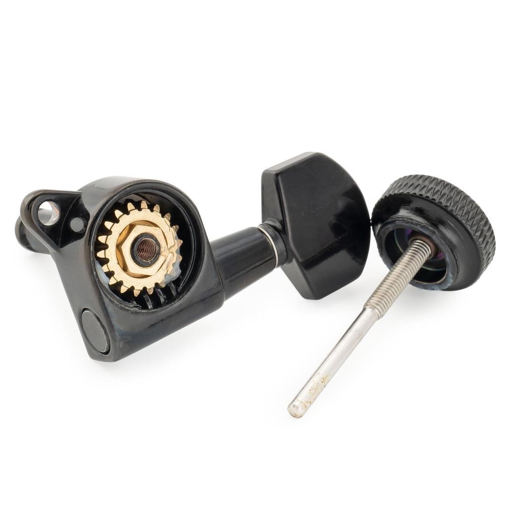 Musiclily Pro Locking Tuning Pegs with Gear Hex and Screws for and Electric Black Left-Handed 6-Piece 181 Ratio, Buttons, 45-Degree Strat,