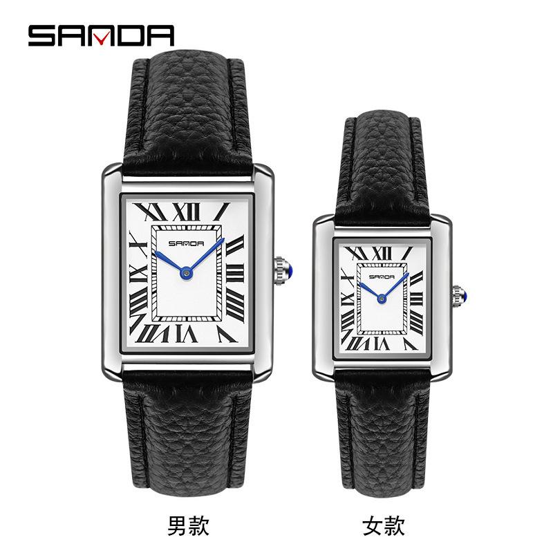 Orologio Classico da Donna Rettangolare Tank con Fibbia a Farfalla Moda Casual Orologio al Quarzo Impermeabile in Vera Pelle