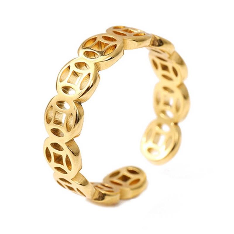 

Women Lucky Charm Ring Money Catcher Coin Vintage Hollow Stainless Steel Finger Ring FengShui Rings Jewelry Accessories