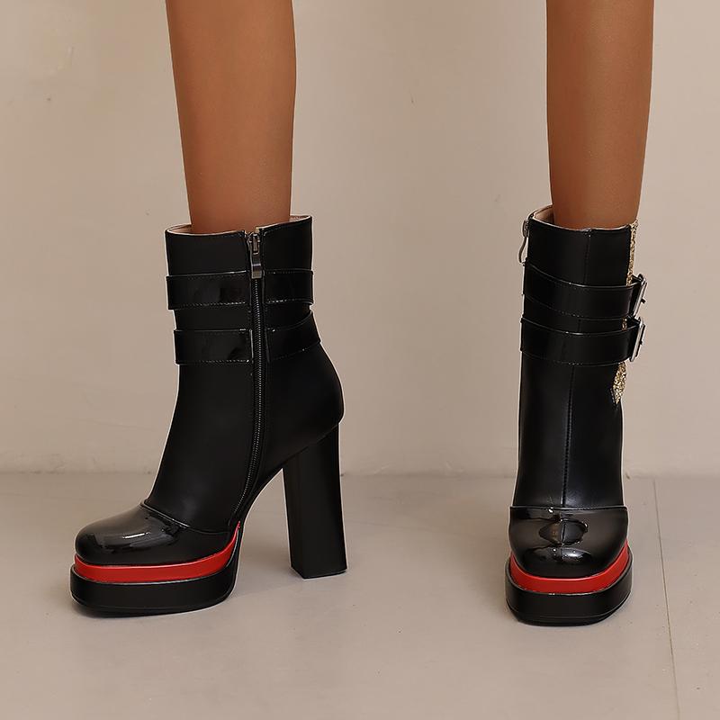 Women's high-heeled short boots sexy European and American style waterproof table thick-heeled large-size Roman boots