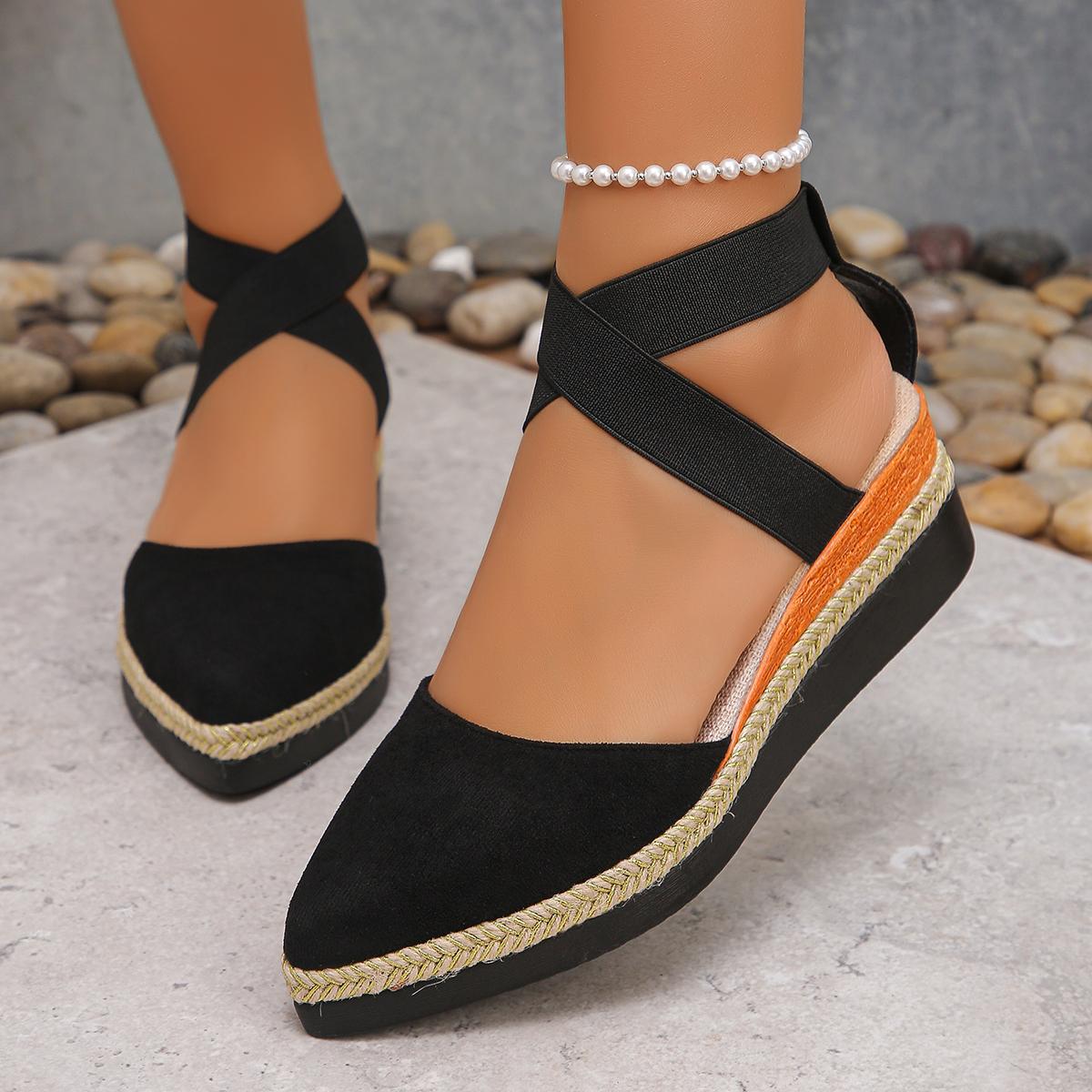 

Модные женские босоножки-клинья с закрытым носком, летние женские сандалии-гладиаторы на эластичной ленте, женские модные эспадрильи, сандалии на платформе 43 чёрный