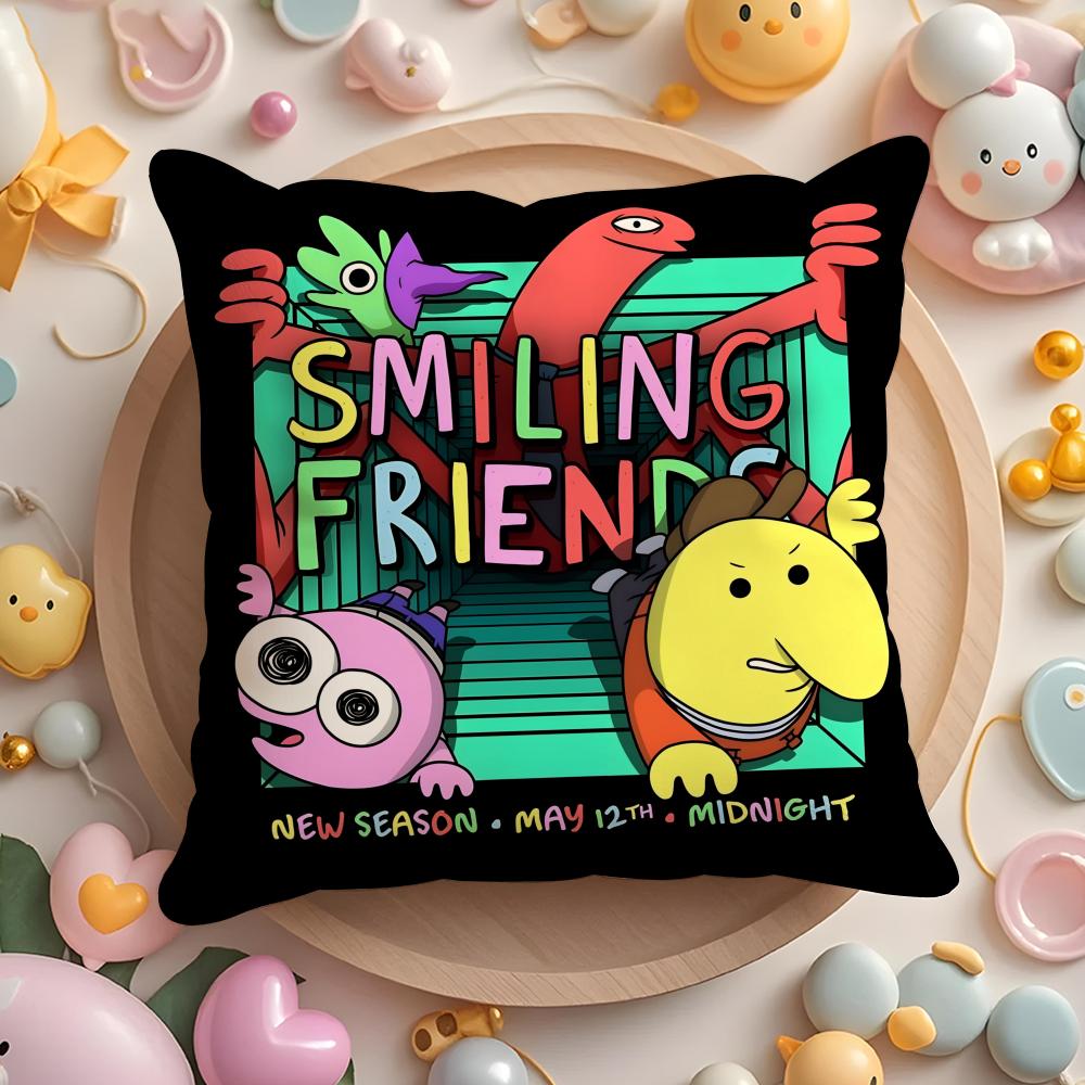 S-Smiling cartoon F-Friends Cushion Cover Home & Car Multi-Scene Pillow Cover - Reversible, Soft & Durable for Daily Use