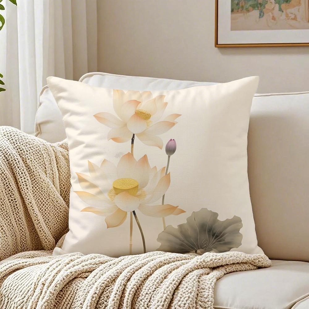 Simpl Pretty Golden Lotus Cushion Cover Breathable Short Plush Pillow Cases Machine Washable Wrinkle-Resistant Soft Durable