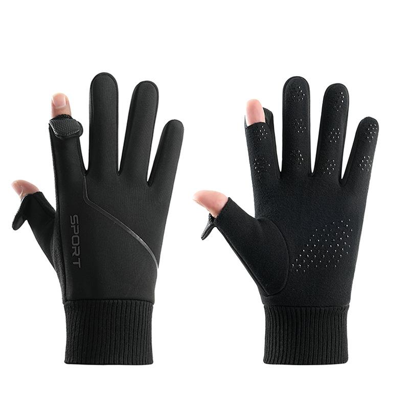 Autumn and winter velvet waterproof flip cover full finger outdoor driving takeaway fitness sports non-slip wear-resistant windproof riding gloves