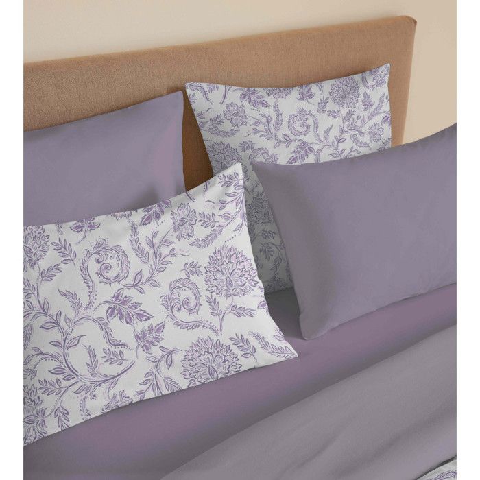 Complete Reversible Duvet Cover Set "Vanessa" 6 Pieces for 140 X 190 Bed Salma Lavender