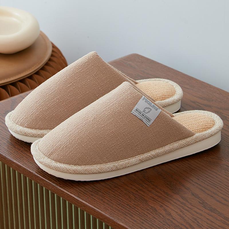 Autumn linen slippers cotton and linen indoor home floor non-slip men's large size fabric slippers four seasons household