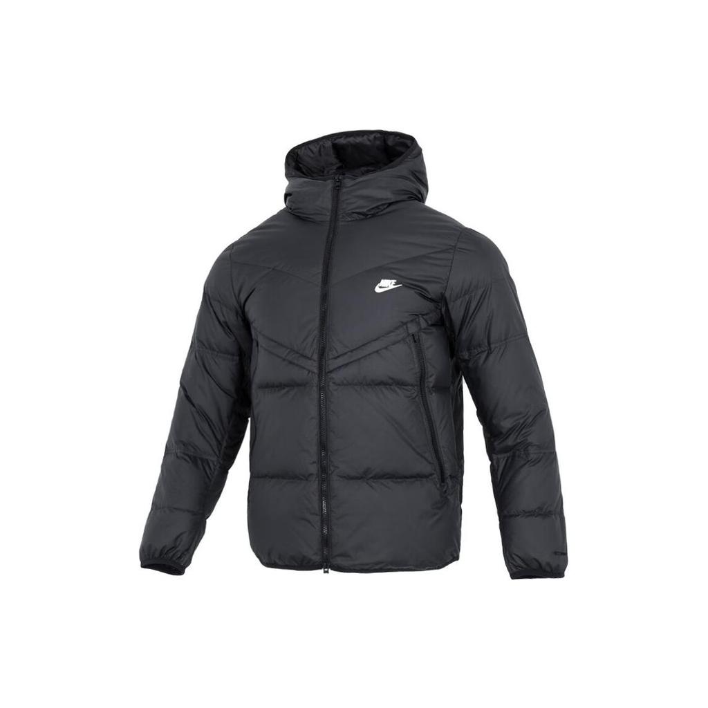 Nová pánská péřová bunda s kapucí a kapsami na zip s potiskem loga Nike Černá DV1132-010