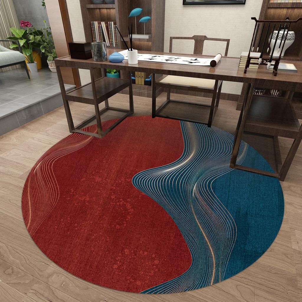 Round Chinese Style Pattern Carpet With Floral Bird Ginkgo Leaf Koi Fish Bamboo Soft NonSlip Rug For Living Room Study Bedroom