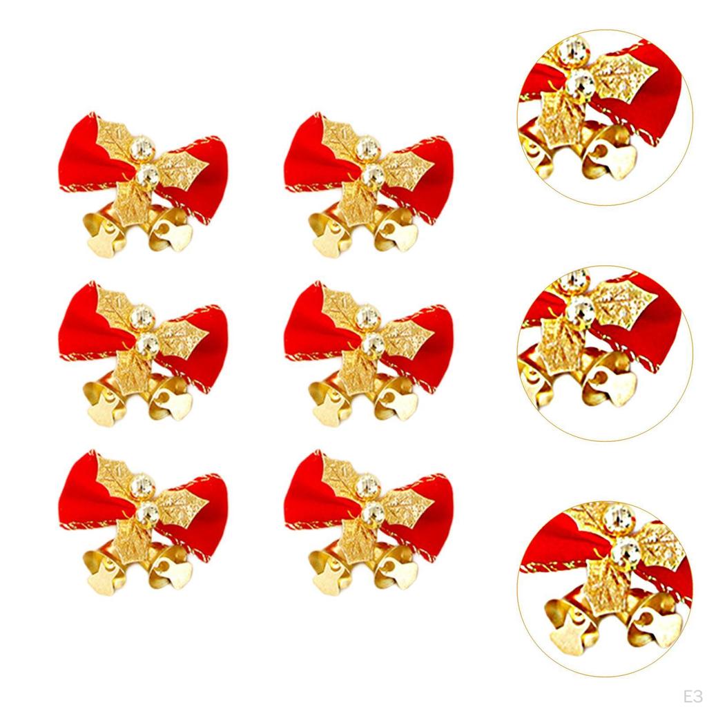 6 Pieces Christmas Bow with Bells Garland Ornament Gift Holiday Decorative Bows for