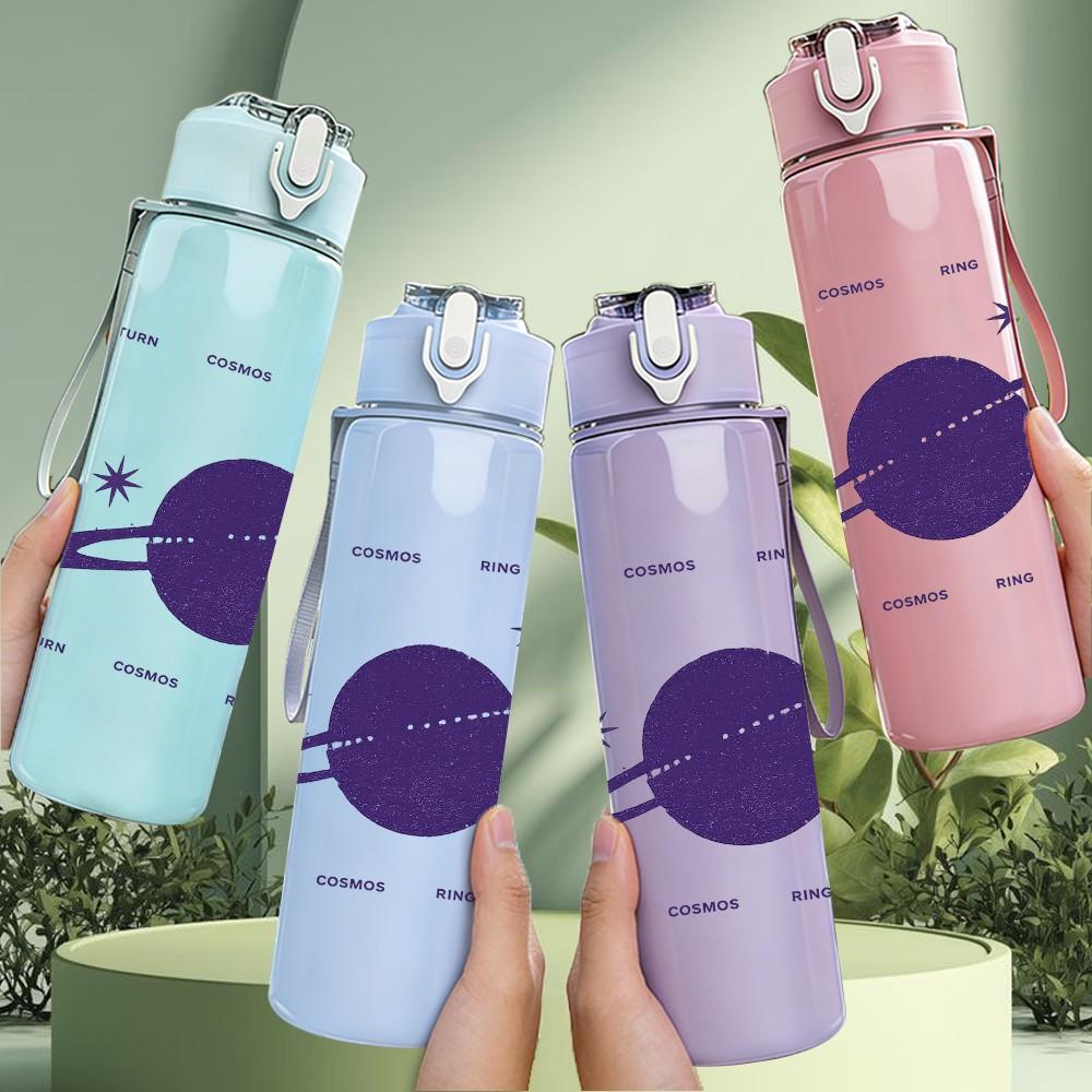 1PC Planet Outer Space Purple Tone Print 750ml Color Plastic Sports Water Bottle Leakproof Flip Straw Lid Suitable for Sports Office Home Use