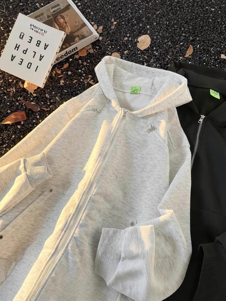 Unisex Spring Shoulder Padded Jacket: High Street Cool, Zipper Accents, Fashion Hoodie Cardigan