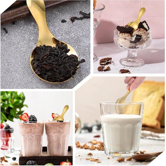 TIESOME 7 PCS Short Handle Spoons, Gold Stainless Steel Mini Scoops Thickened Small Round Spoon Small Coffee Scoops for Canisters Salt Sugar Coffee