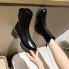 New Women'S British Style Ankle Boots - Chunky Sole Leather Booties With Rear Zipper, Fall/Winter Fashion Boots