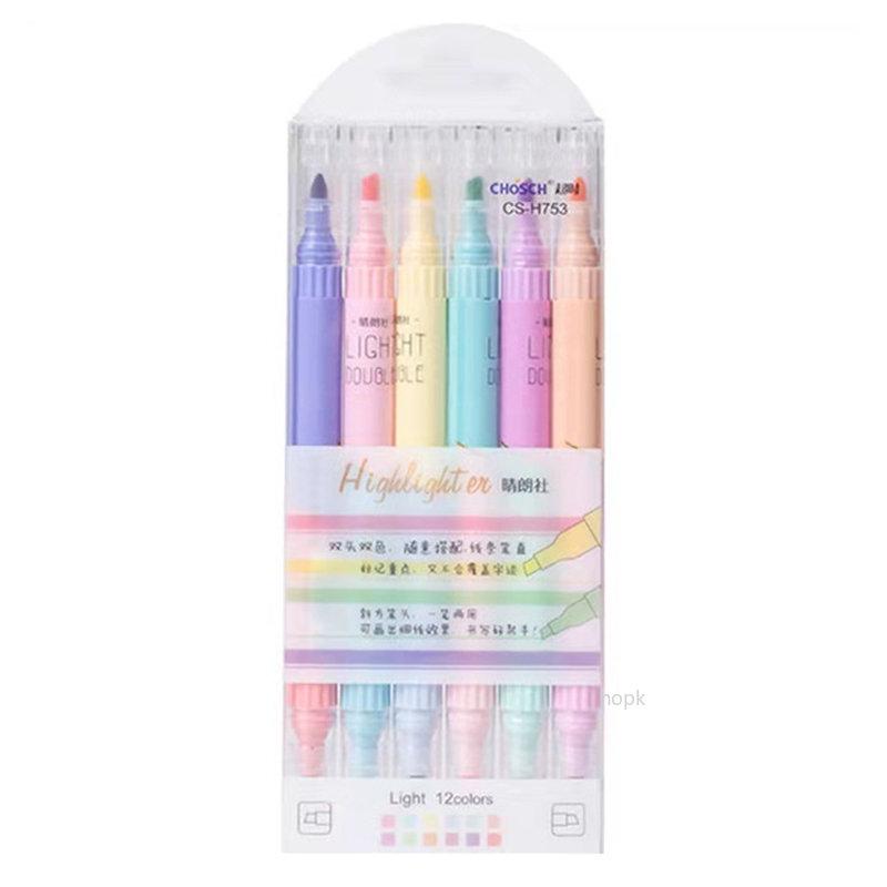6/5Colors/box Double Headed Highlighter Pen Collection Fluorescent Markers Highlighters Pens Art Marker Japanese Charming Kawaii Stationery