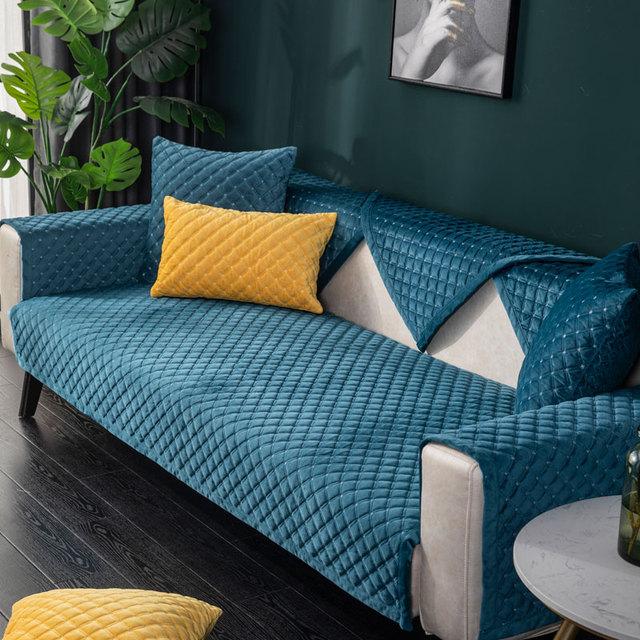 

Современный стеганый бархатный чехол для дивана, чехлы на 3 сиденья, чехол для дивана на двоих, плюшевый однотонный мягкий L-образный чехол для кресла, дивана, полотенце зеленого цвета Cushion cover45x45cm темно-синий