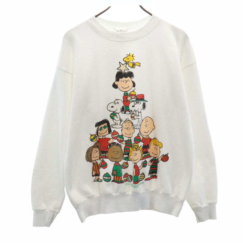 PEANUTS 90s Made in USA Old SnoopyPattern Long sleeve sweat trainer Men's Used