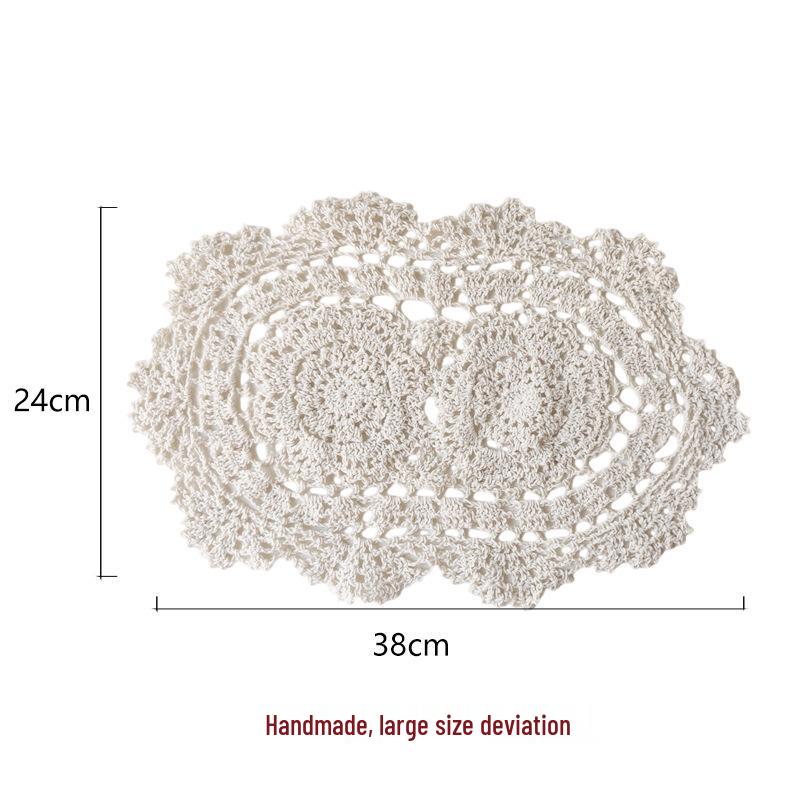 Beige Hand-Crocheted Cotton Fabric Insulation Coaster & Placemat with Large Hollow Lace Design