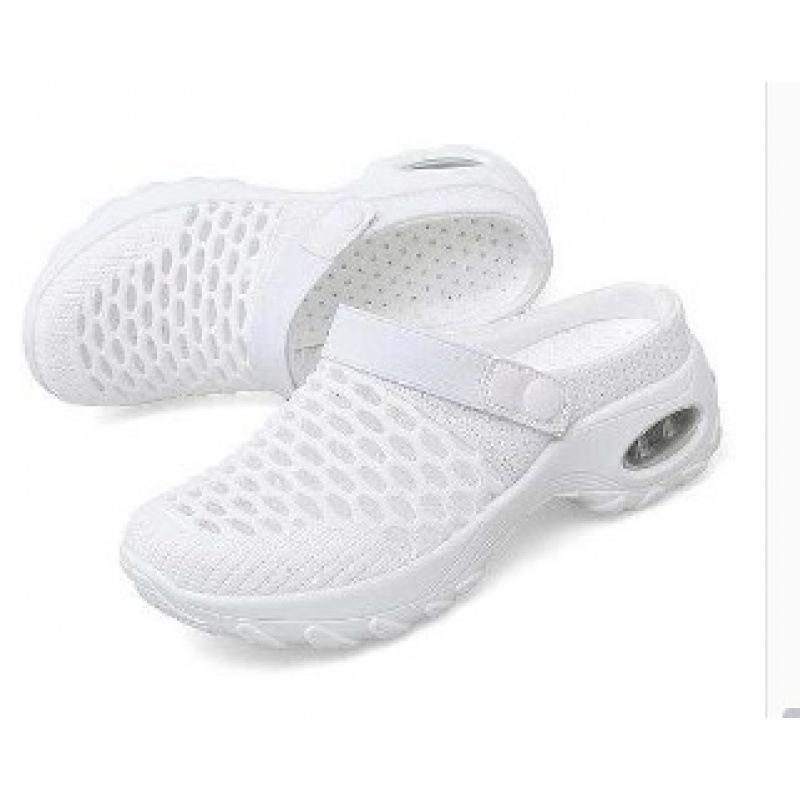 

Спортивные женские туфли из сетки большого размера 42, сандалии женские полузакрытые, дышащие и легкие, на воздушной подушке, увеличивающие рост, обувь для пожилых 077 35 белый