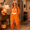 Unisex Fleece Pajamas Halloween Pumpkin Onesie for Adults, Plush Orange Sleepwear Hooded Costume, Oversized Loose Loungewear Family Matching Costumes