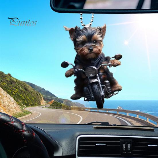 Akrylátový prívesok do auta Šteniatko jazdí na motocykli Závesný prívesok so šnúrkou na uchytenie Ľahký ornament na spätné zrkadlo Prívesok so zvieratkom Interiér auta