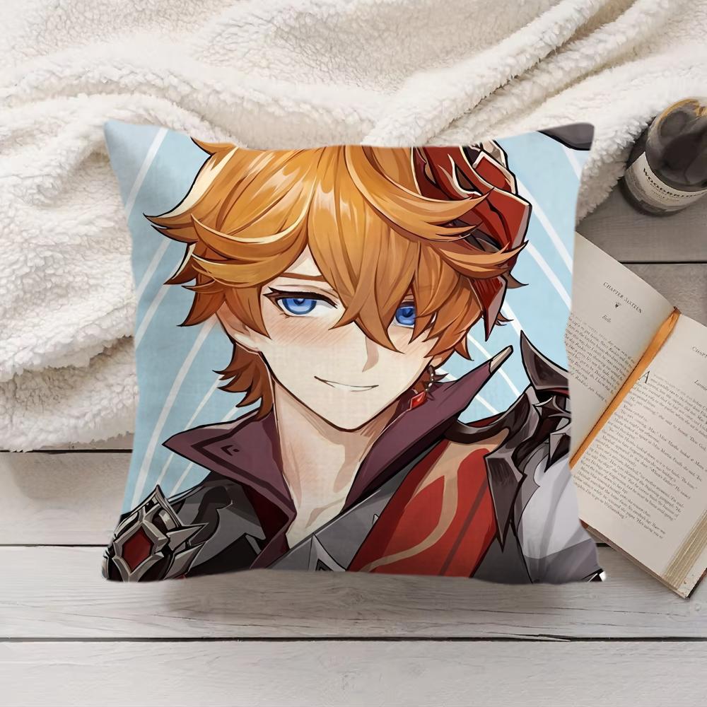 Tartaglia Genshin Impact Cute Cushion Cover Silky Short Plush Invisible Zipper Dustproof Sofa Pillow Case For Home Decor