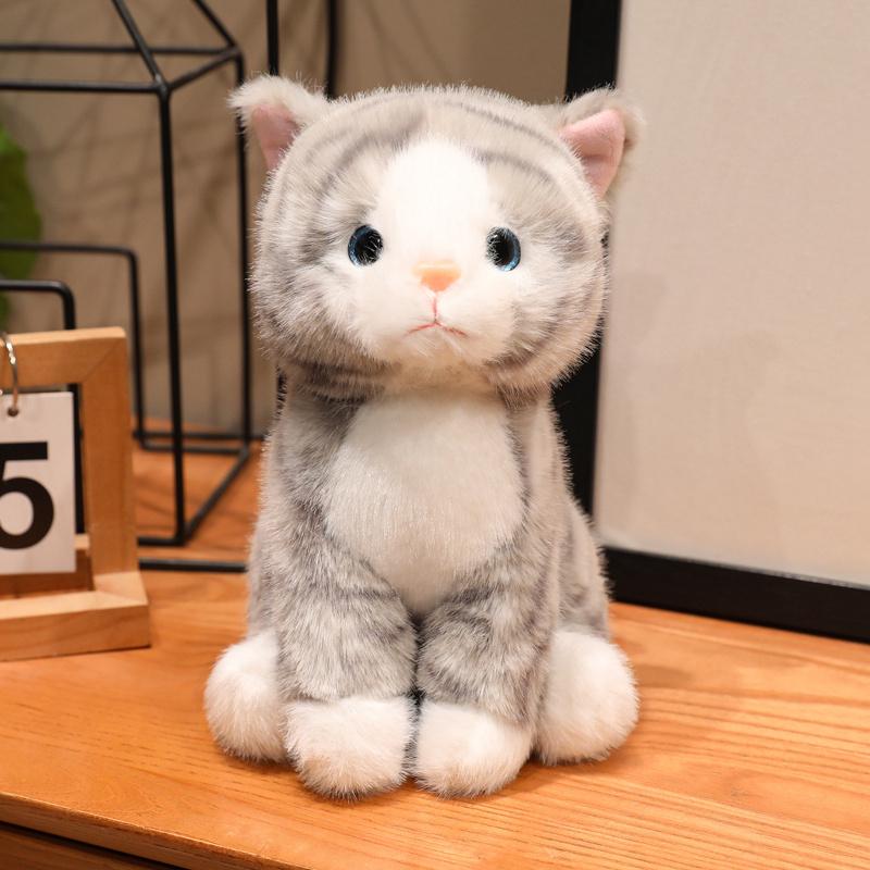 New Simulation 3 Colours Cats Plush Toys Soft Stuffed Lying&Sitting Kitten Model Fake Cat Realist Animals Plush Doll for Gift