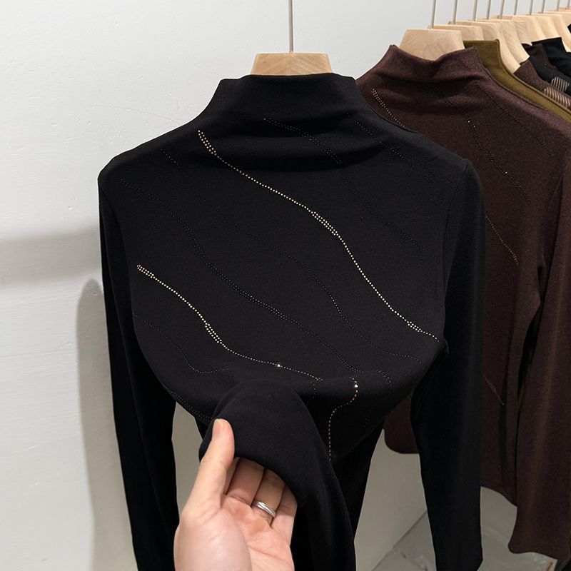 Tops Women Plus Size Autumn Winter Mid-length Velvet Thickened Elastic Shirt Fashion Print Loose Casual Tops