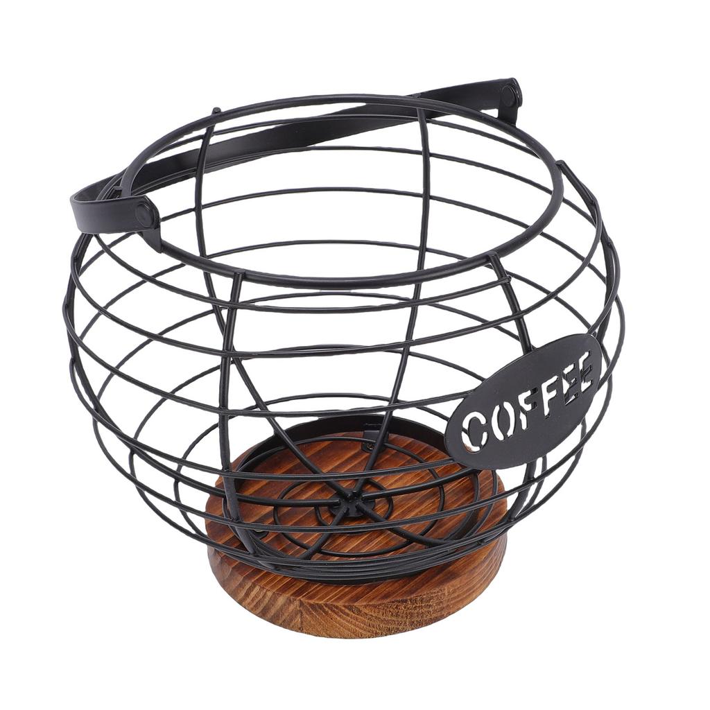 Coffee Pod Holder Organizer Metal Grid Coffee Pod Storage Basket with Wooden Base for Kitchen Counter Desktop