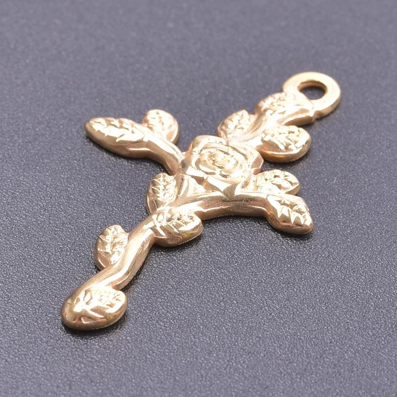 Real Gold Plated Stainless Steel Plant Charms For Jewelry Making Supplies Rose Plum Blossom Leaves 5pcs/Lot Pendant DIY Pendant
