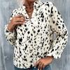 QICED Frühling Herbst Leopard Print Mode Polyester Pullover Langarm V-Ausschnitt Lose Typ Damen Shirt