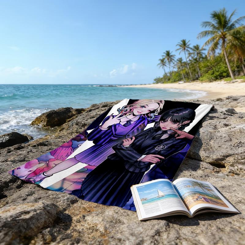 1pc Addams Family Wednesday6 Beach Towel, Sports Cape, Beach and Seaside Swimming Pool Equipment, Fashion Pattern, Rectangular, Travel Essentials