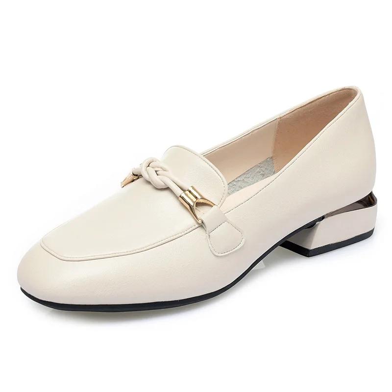 

Элегантные туфли на толстом каблуке, женские, мягкие, кожаные, с круглым носком, мокасины, удобные, на низком каблуке, женская рабочая обувь ручной работы 35