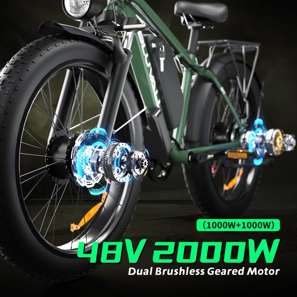 Elektrický bicykel Bluvall B1 s dvojitým motorom 2000 W, odnímateľnou batériou 48 V 22,4 Ah, hydraulickou brzdou pre elektrický bicykel s hrubými pneumatikami 26 * 4,0 palca