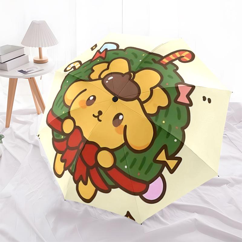 

1pc Christmas Wreath Design Automatic Opening/Closing Umbrella, Portable Three-Fold Design, 8-Bone Iron Frame Outdoor Umbrella for Fans, Travelers, Da