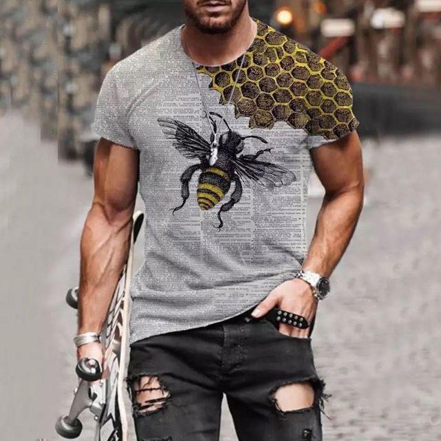 Camiseta masculina com estampa 3D, camiseta engraçada de verão com abelha, manga curta, camiseta masculina casual unissex, camiseta grande, harajuku, gola redonda