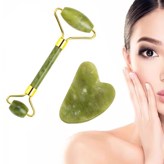 Natural Scraping Facial Board Roller Massager Jade Gua Sha Set Skin